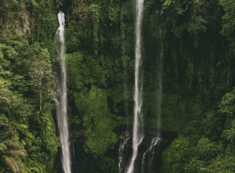 Twin cascades of Sekumpul Waterfall in North Bali