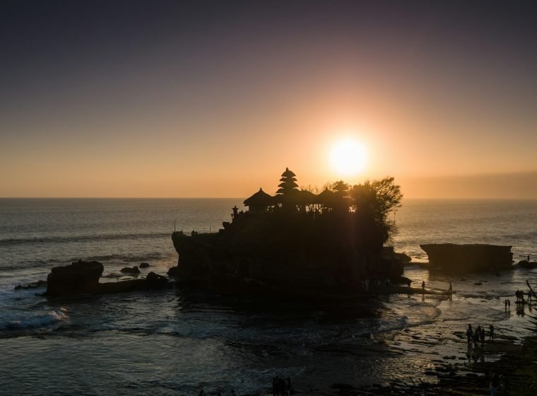 Silhouette of Tanah Lot temple at sunset