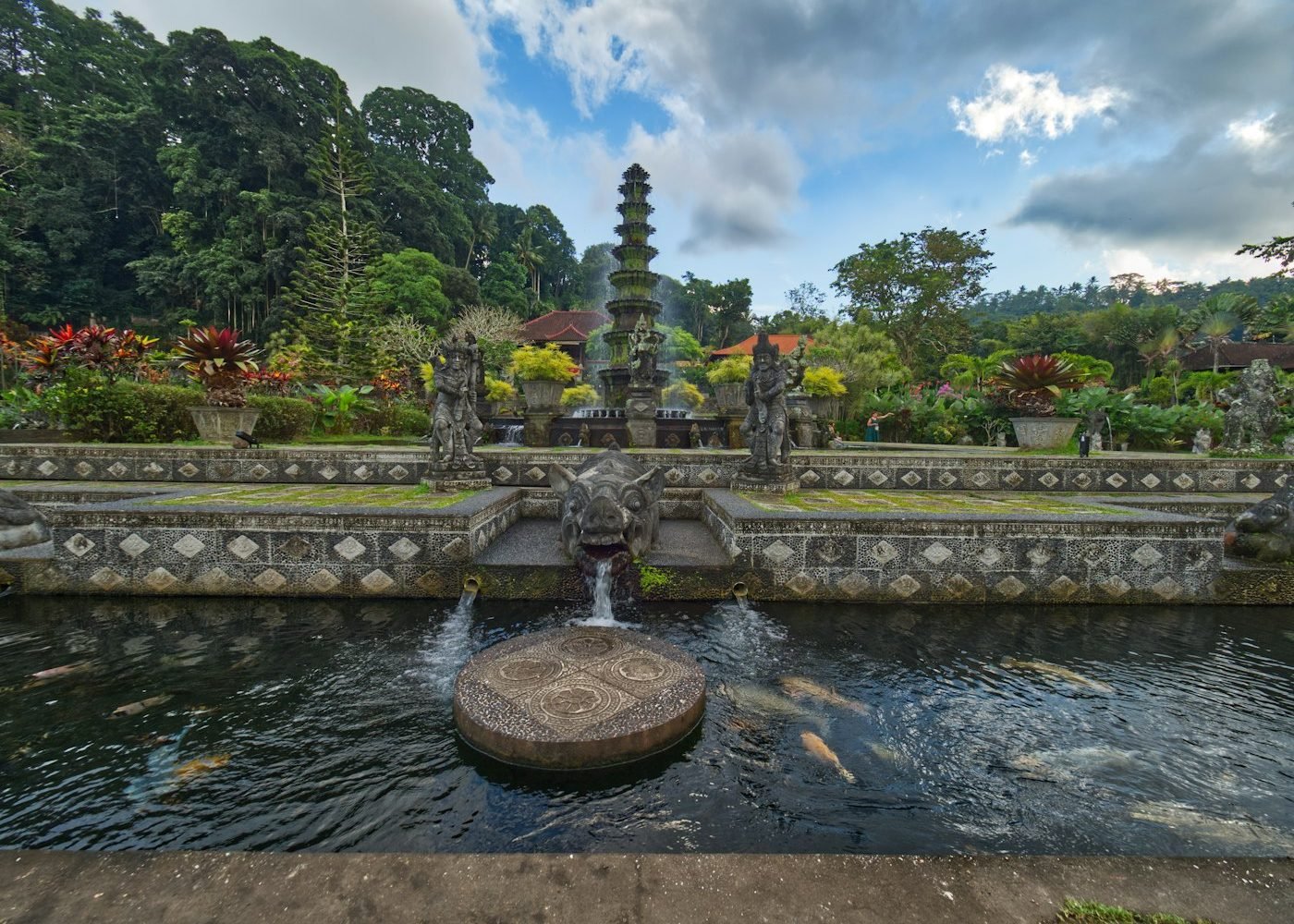 Fountain and stepping stones at Tirta Gangga water palace